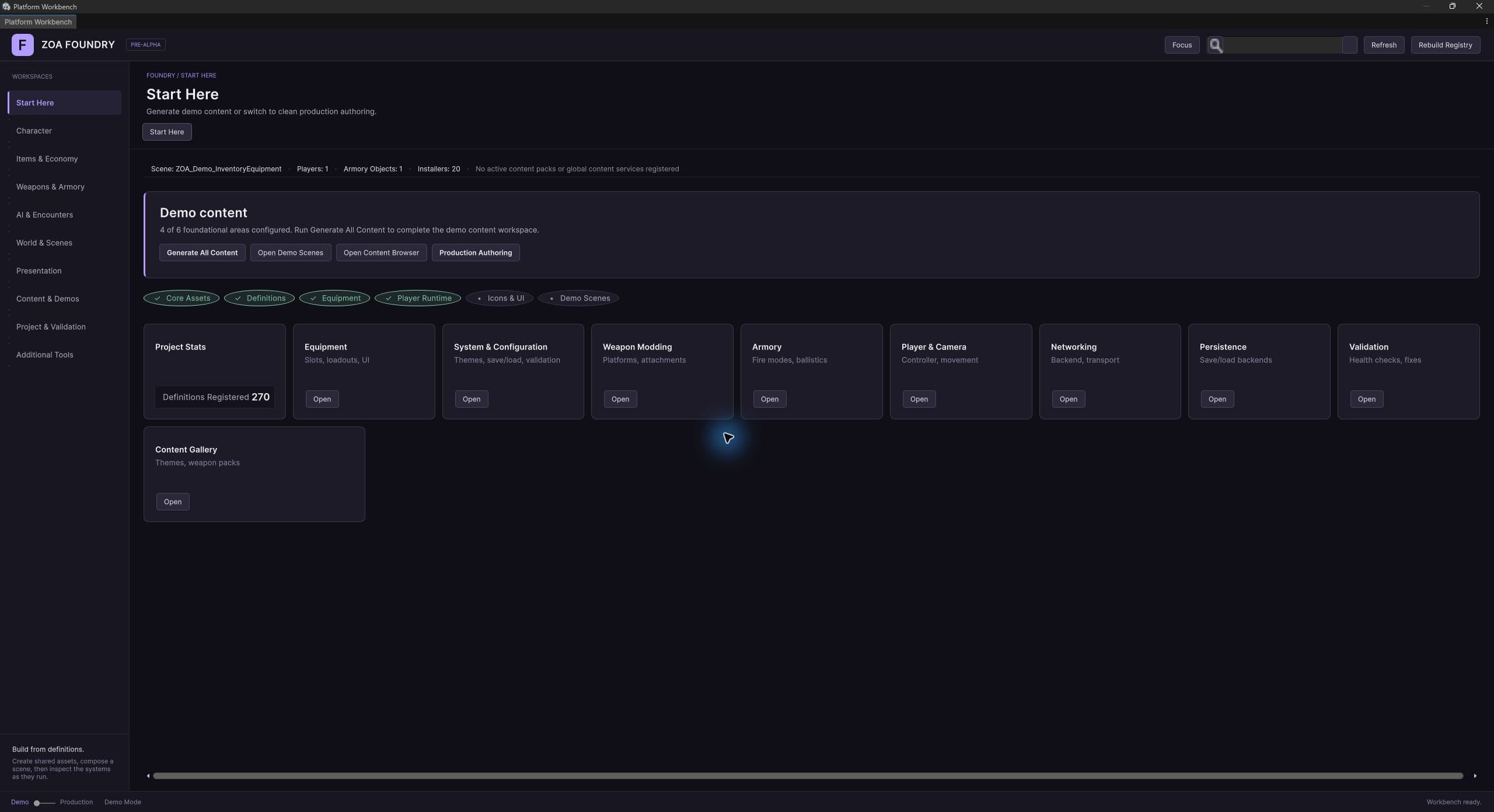 Weapons & Armory workflow hub in the Foundry Workbench.
